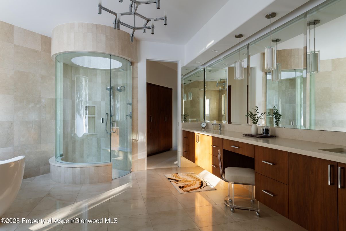 Bathroom, Glass Shower, Interior, Recessed Lighting