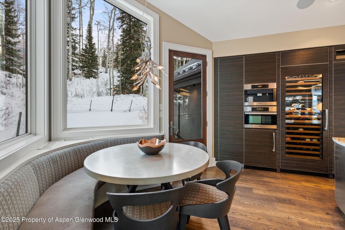 Dining room, Interior, Stainless Steel Appliances, Wood Texture Flooring