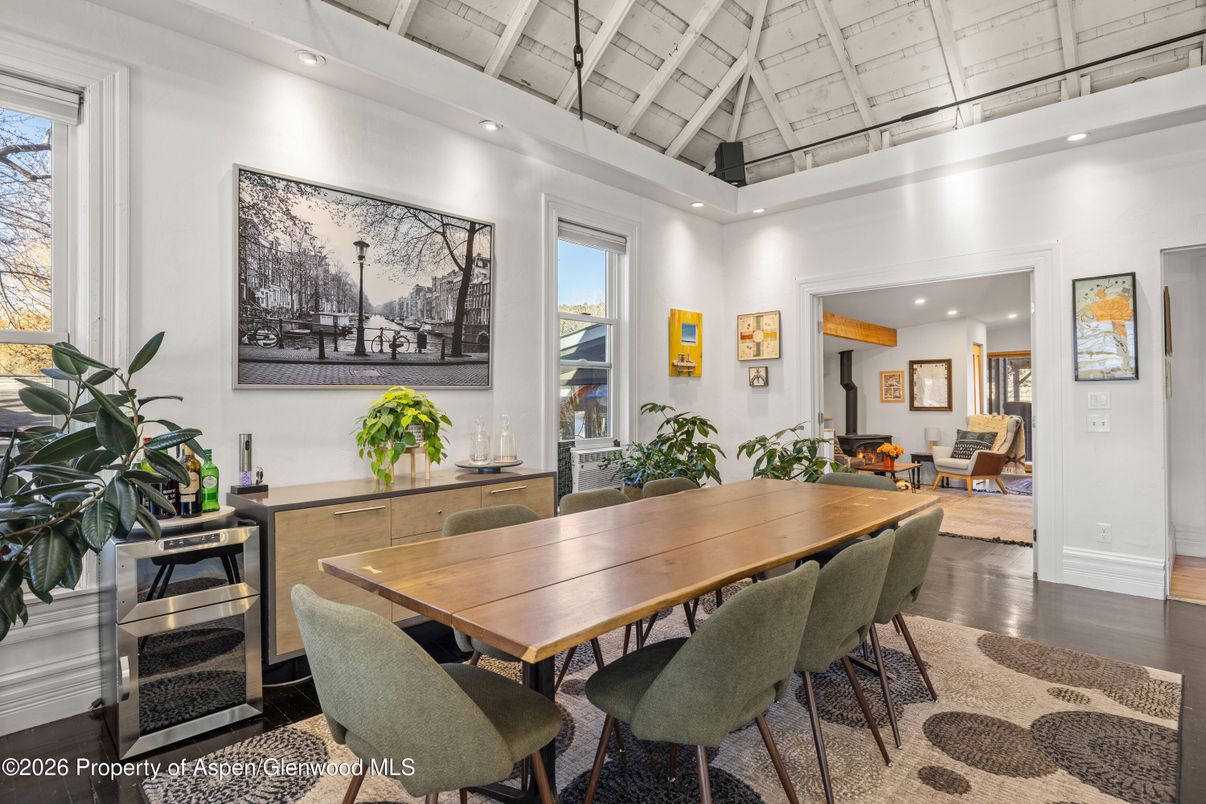 Dining room, Interior, Recessed Lighting, Wood Texture Flooring