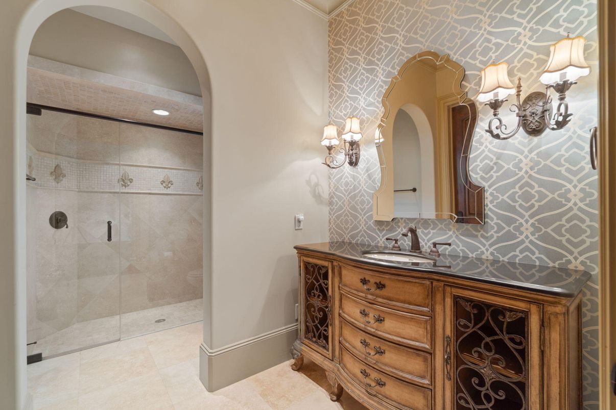 Bathroom, Glass Shower, Interior, Recessed Lighting
