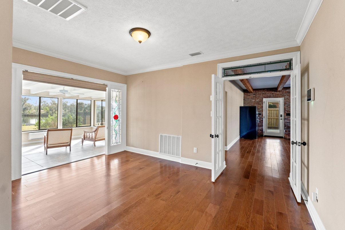 Empty room, Interior, Stone Walls, Wood Texture Flooring