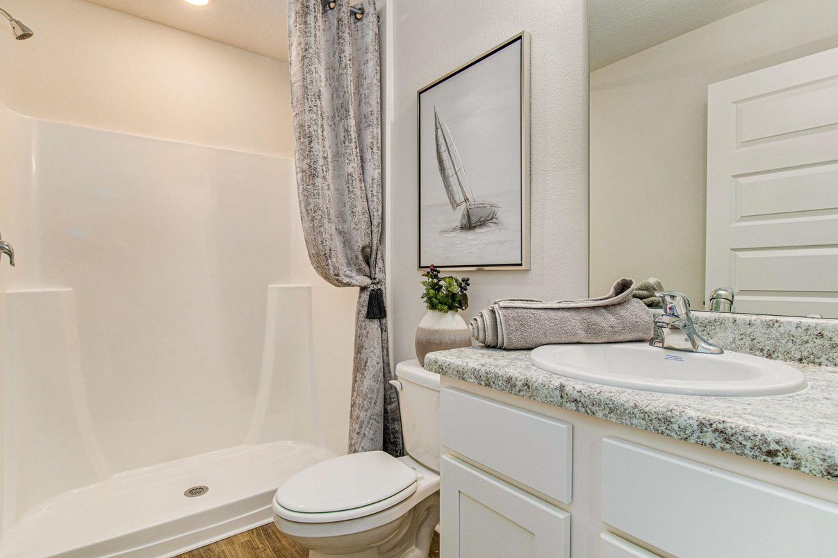 Bathroom, Interior, Recessed Lighting, Wood Texture Flooring