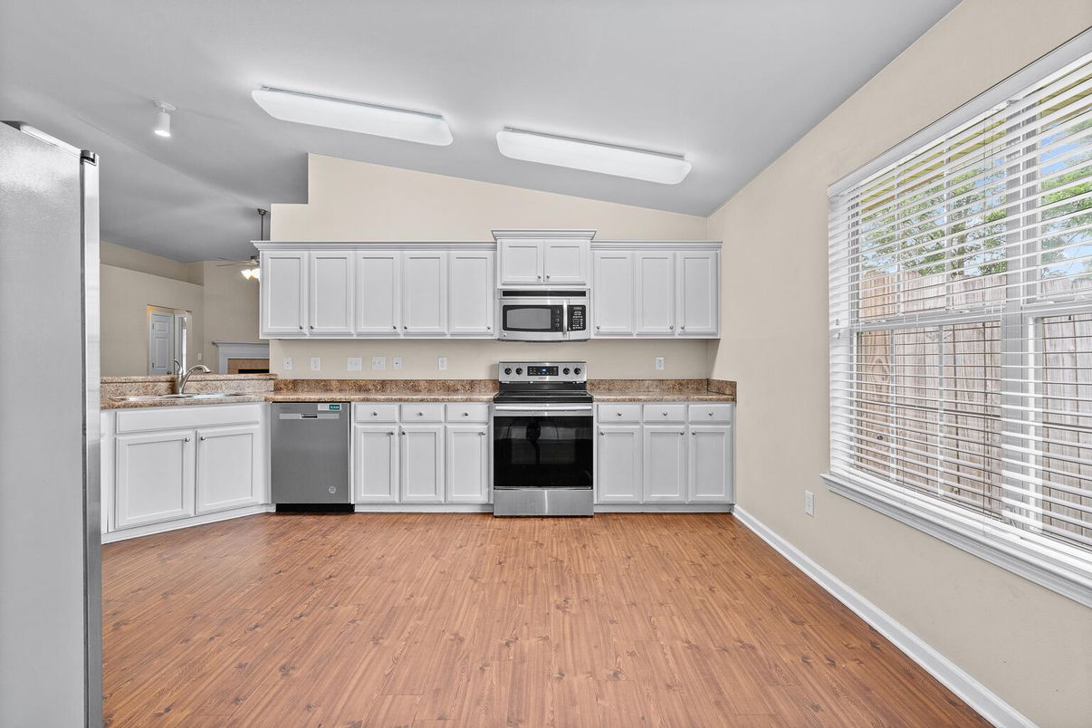 Interior, Kitchen, Stainless Steel Appliances, Wood Texture Flooring
