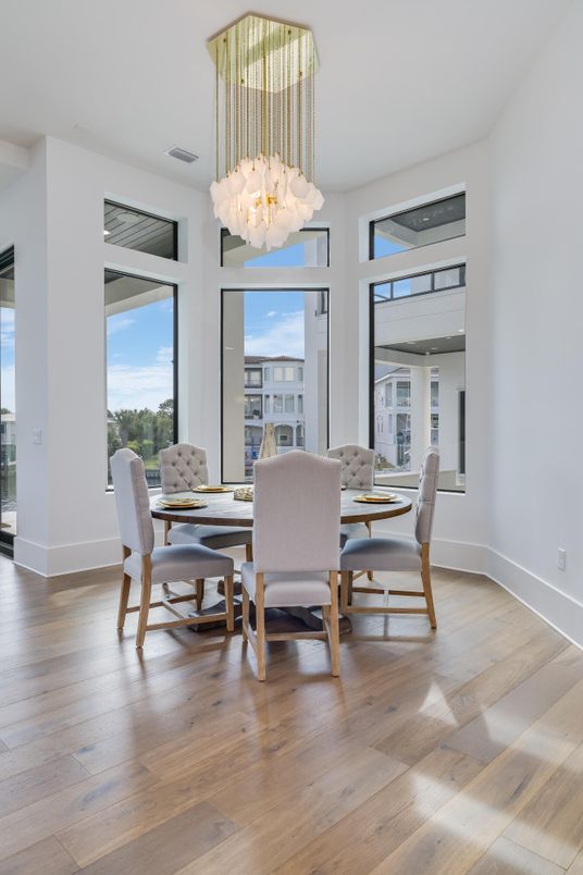 Chandelier, Dining room, Interior, Pendant Lights, Wood Texture Flooring