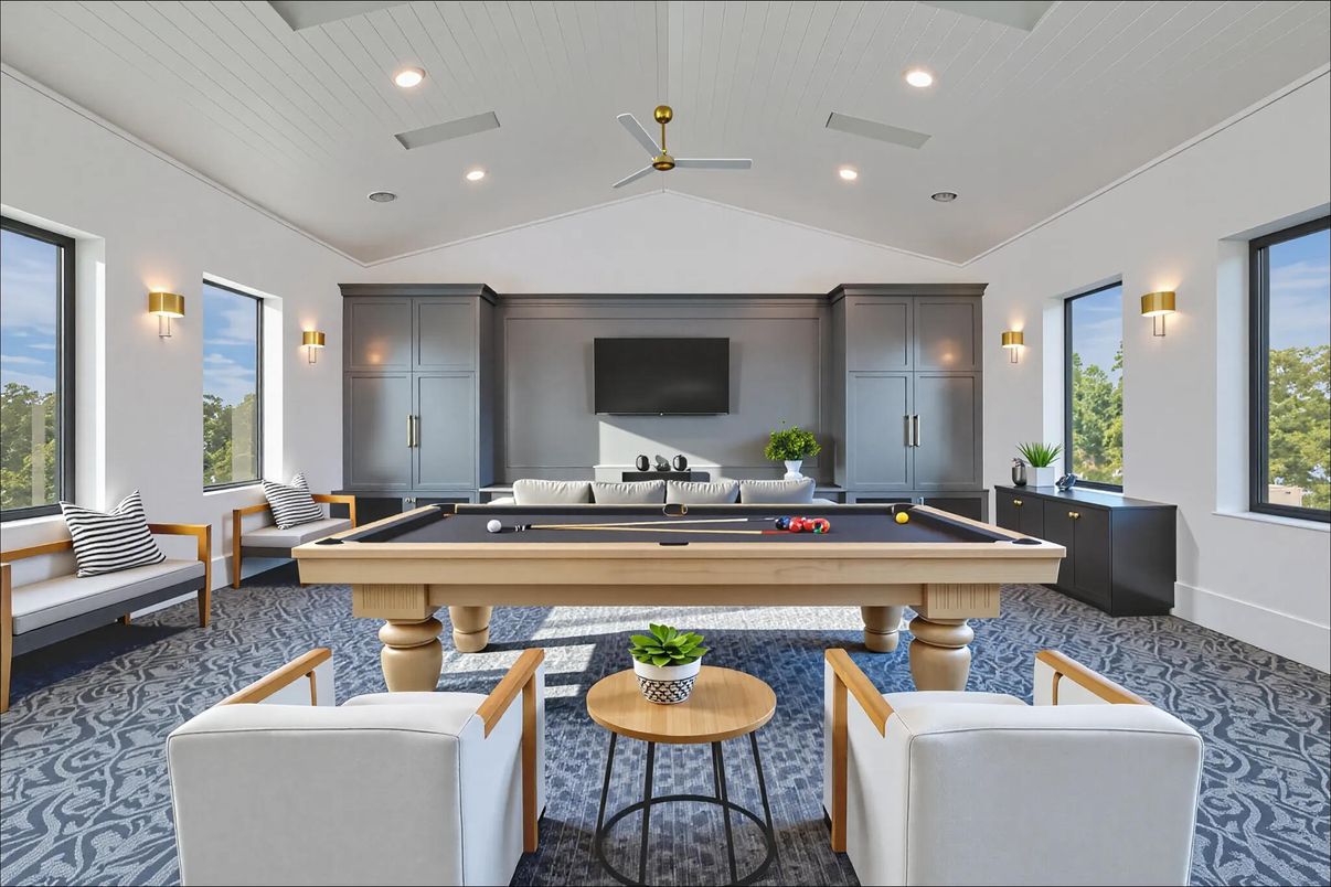 Billiard Table, Game Room, Interior, Recessed Lighting