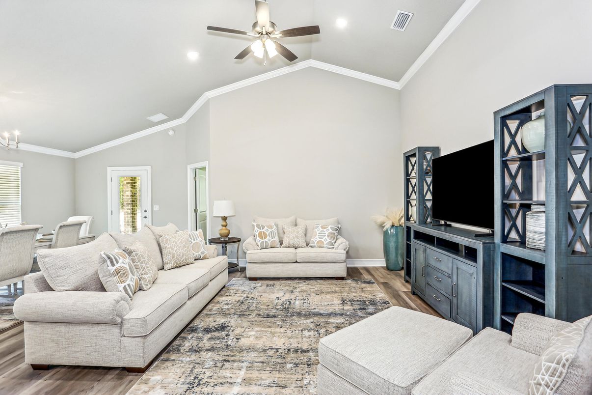 Interior, Living room, Recessed Lighting, Wood Texture Flooring