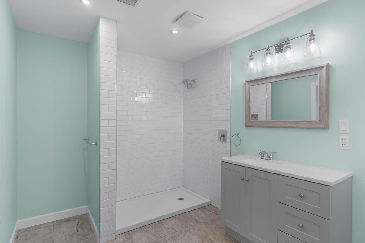 Bathroom, Glass Shower, Interior, Recessed Lighting