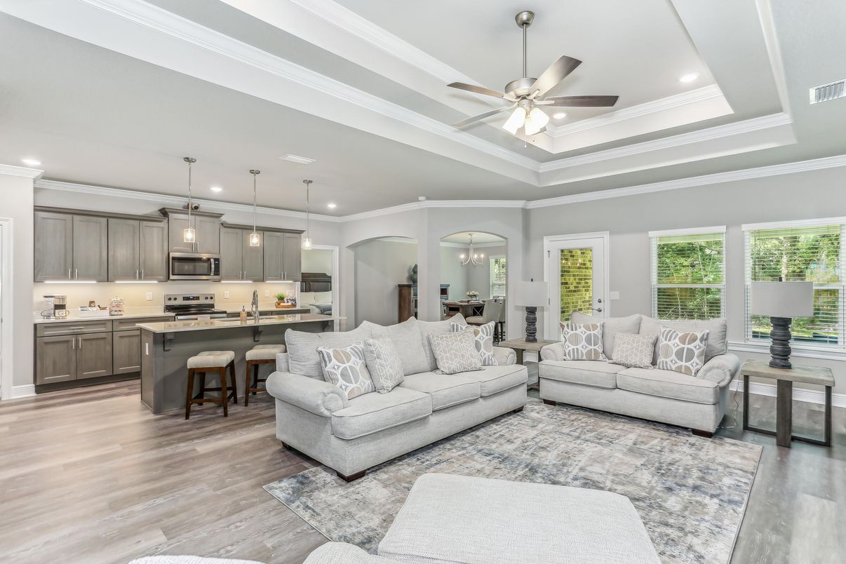 Interior, Kitchen, Living room, Pendant Lights, Recessed Lighting, Stainless Steel Appliances, Wood Texture Flooring
