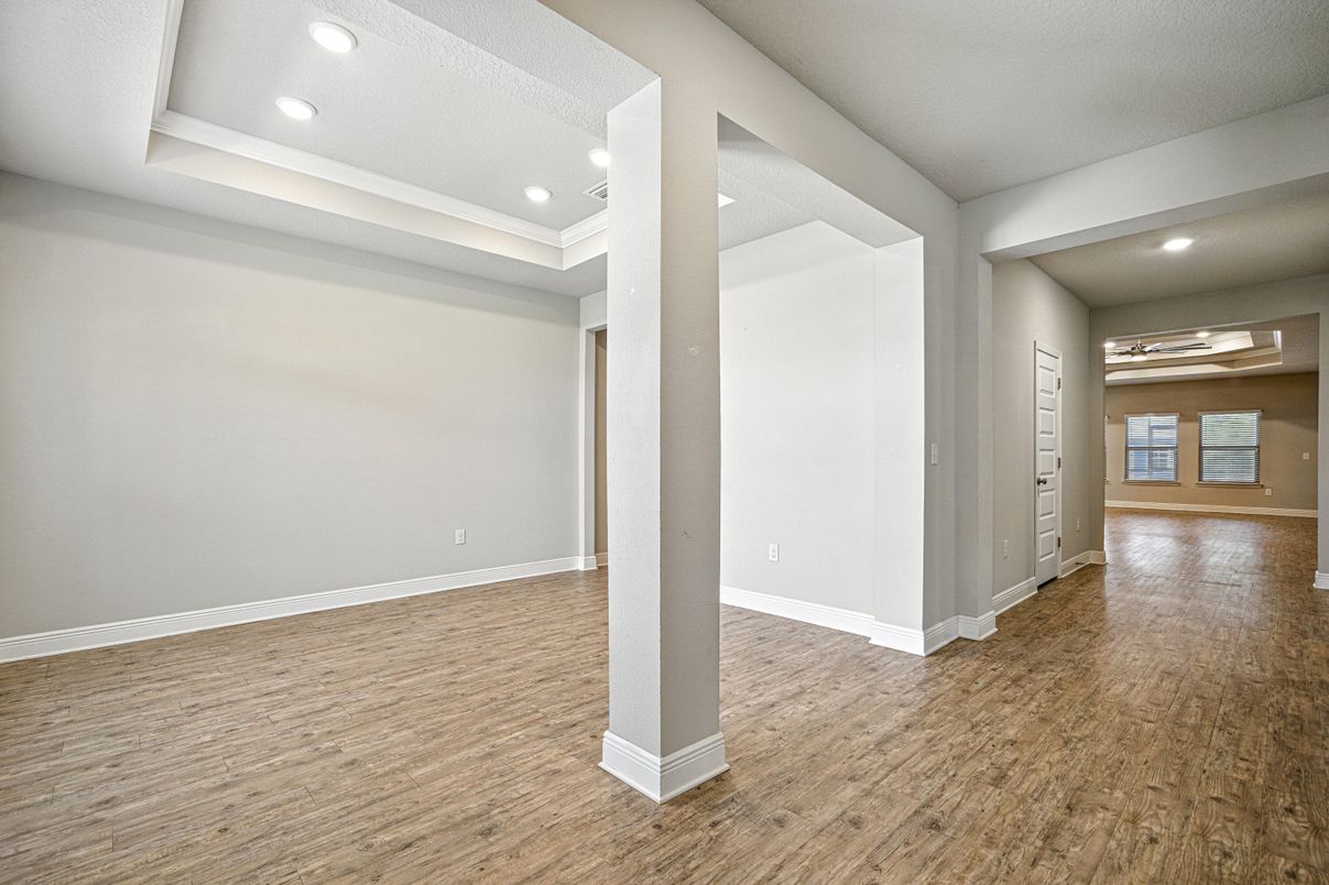 Empty room, Interior, Recessed Lighting, Wood Texture Flooring