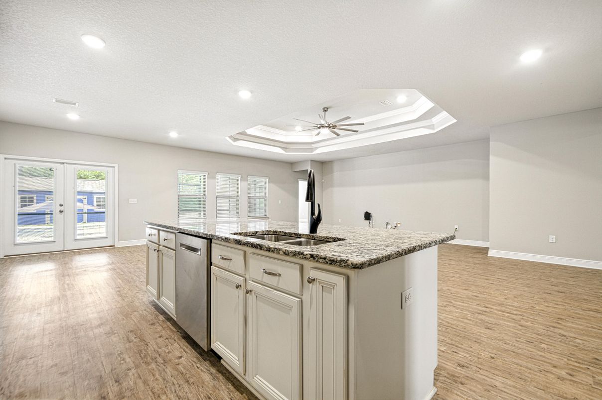 Interior, Kitchen, Recessed Lighting, Wood Texture Flooring