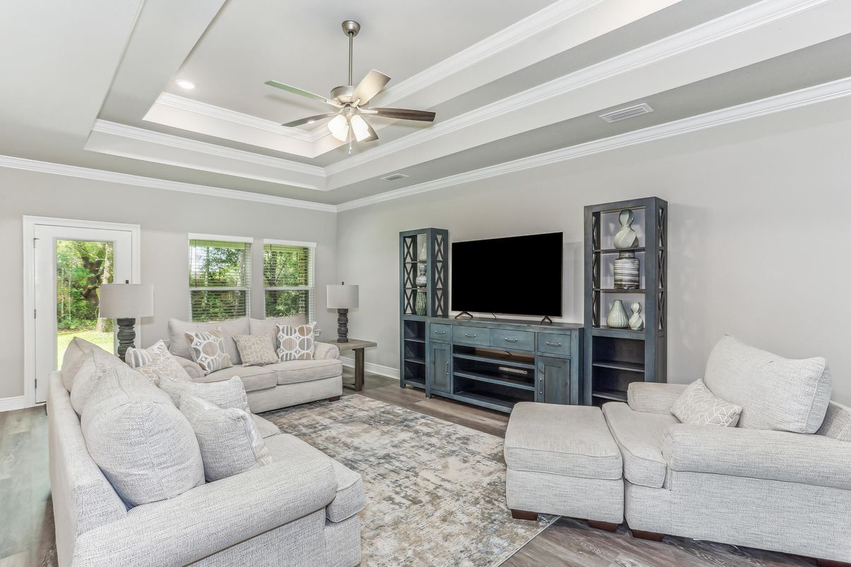 Interior, Living room, Recessed Lighting, Wood Texture Flooring