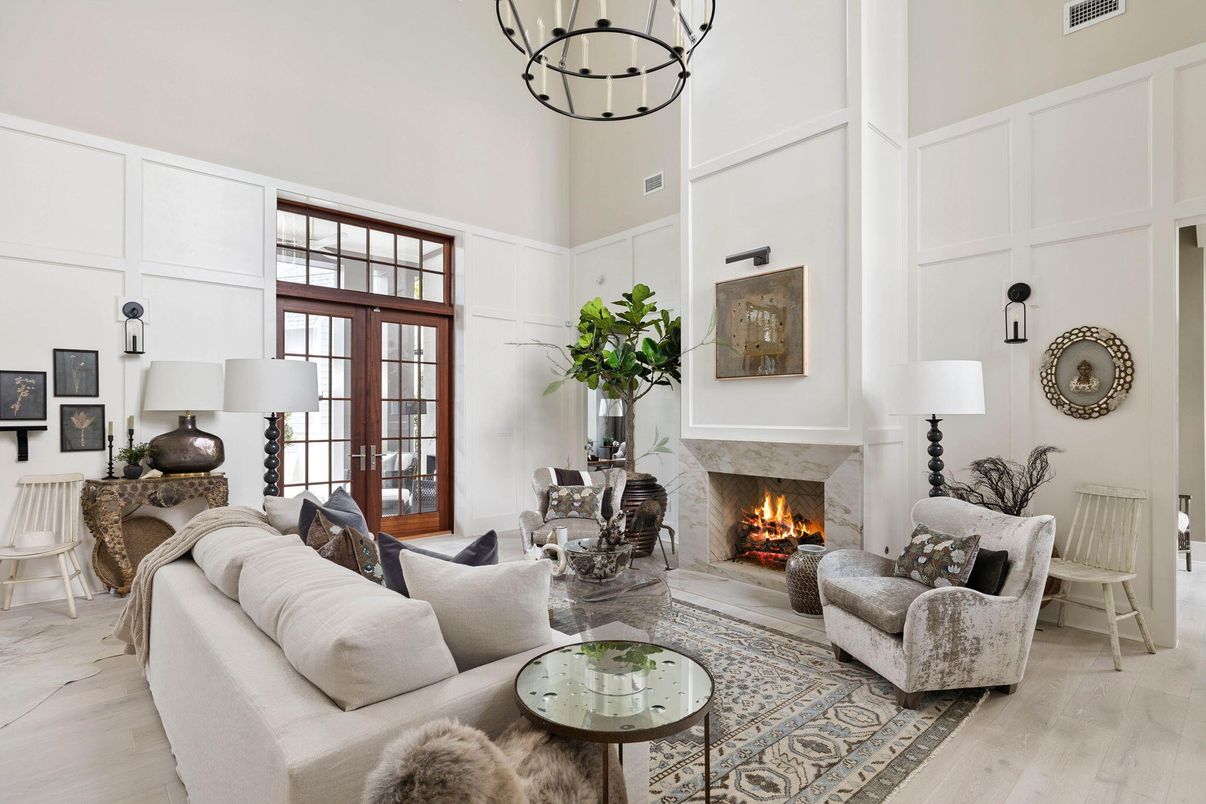Chandelier, Fireplace, Interior, Living room, Wood Texture Flooring