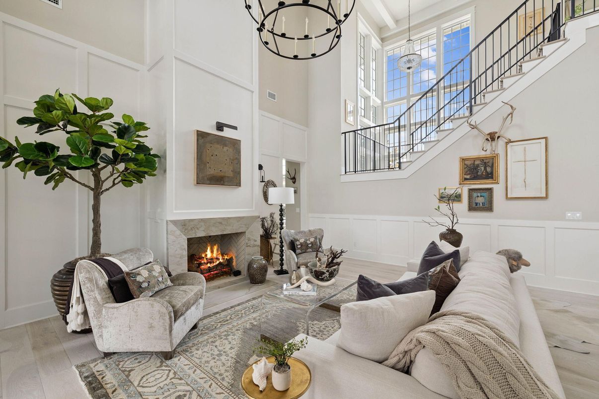 Fireplace, Interior, Living room, Pendant Lights