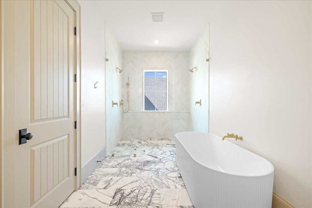 Bathroom, Free Standing Baths, Interior, Marble, Marble Walls, Recessed Lighting