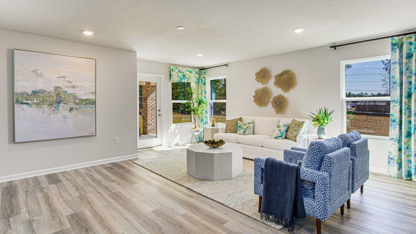 Interior, Living room, Recessed Lighting, Wood Texture Flooring