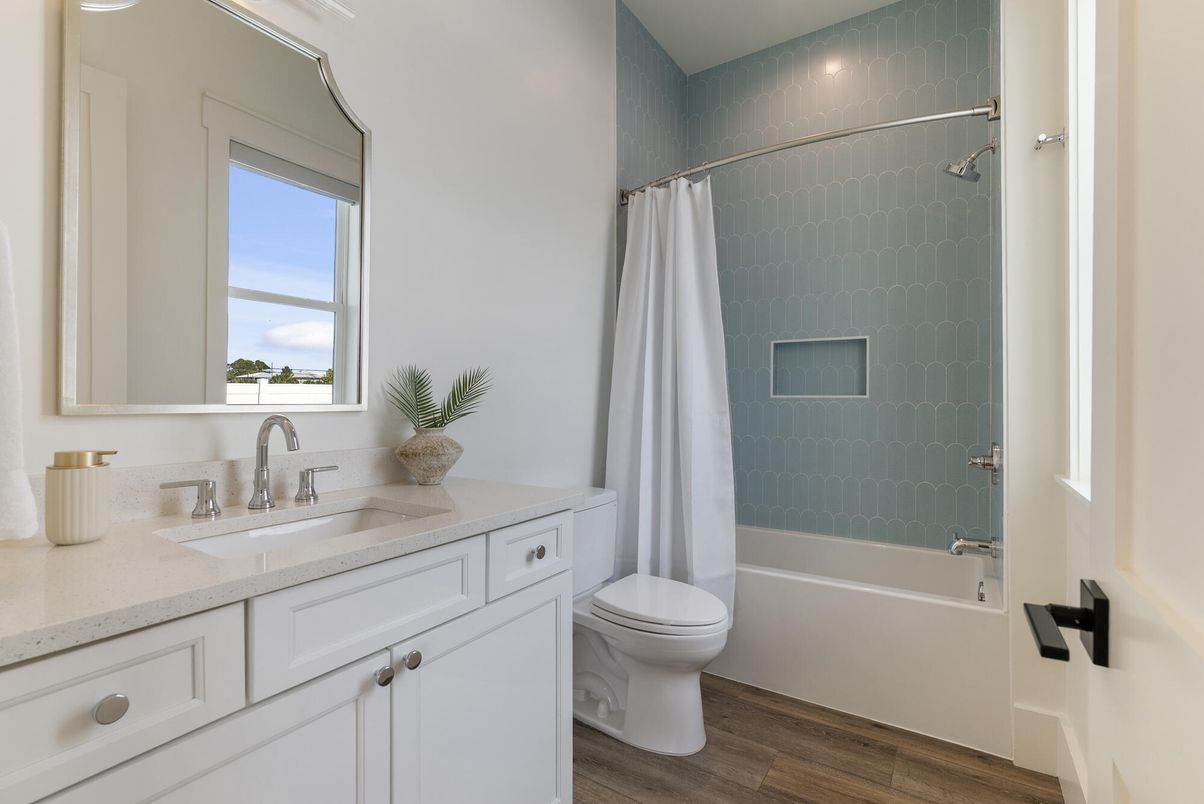 Bathroom, Interior, Recessed Lighting, Wood Texture Flooring
