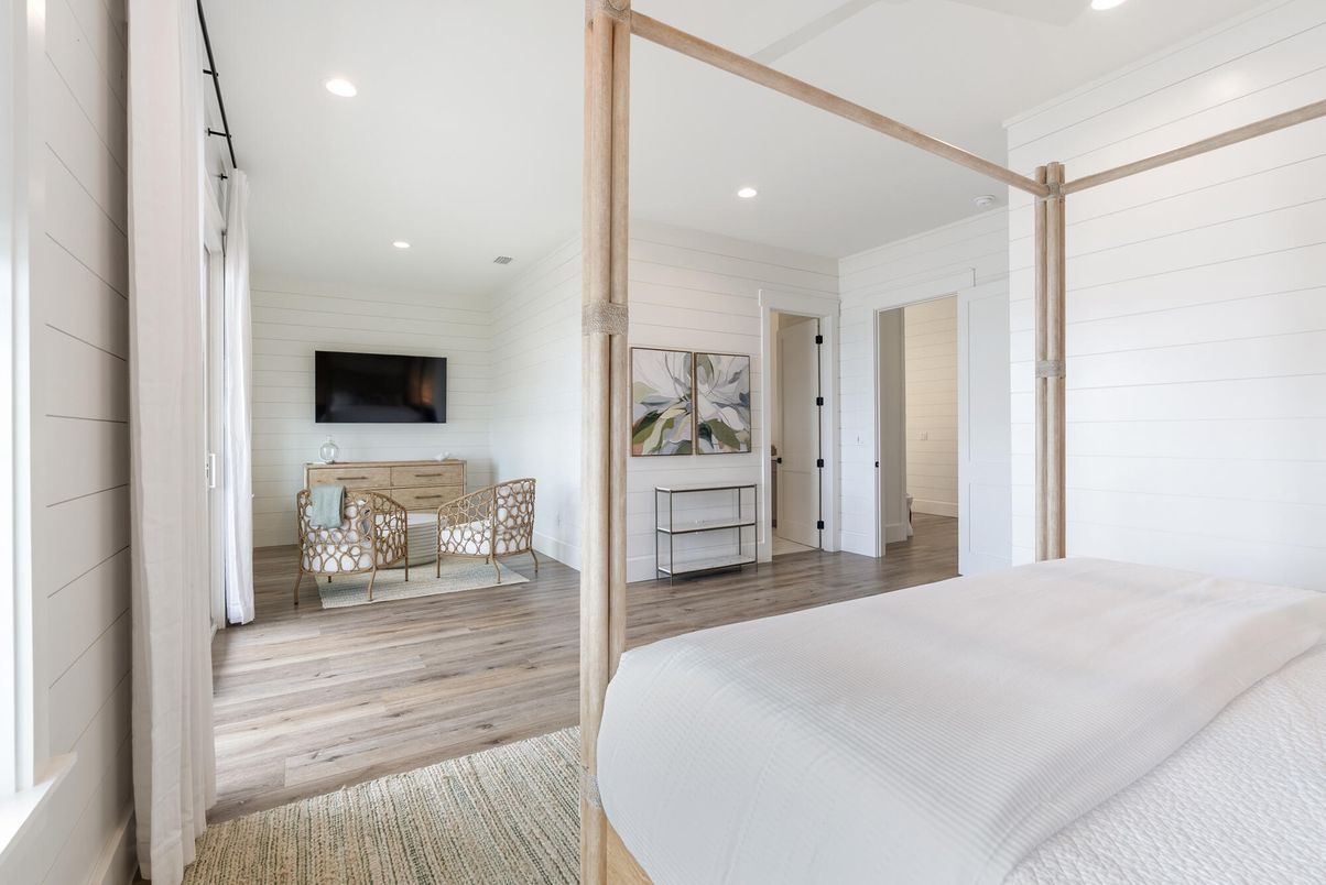 Bedroom, Interior, Recessed Lighting, Wooden Beams, Wood Texture Flooring