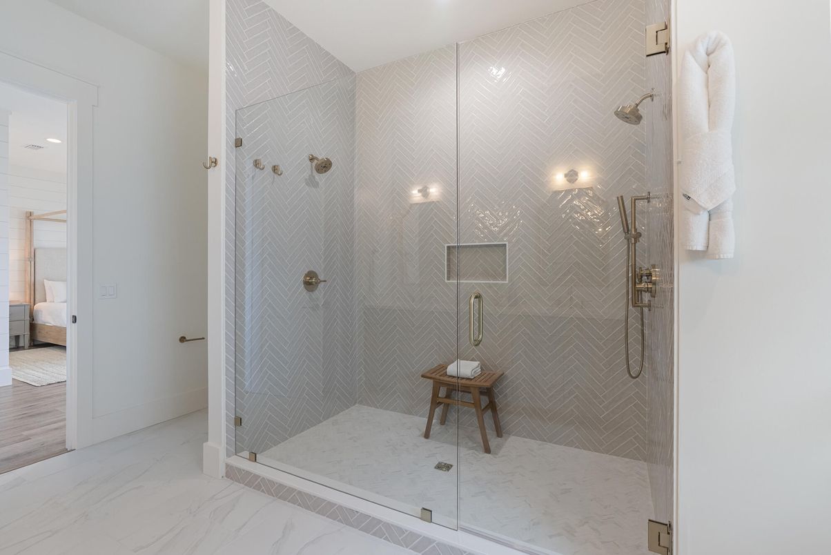 Bathroom, Glass Shower, Interior, Marble, Recessed Lighting