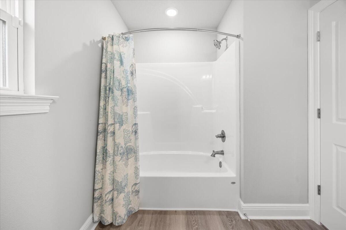 Bathroom, Interior, Recessed Lighting, Wood Texture Flooring