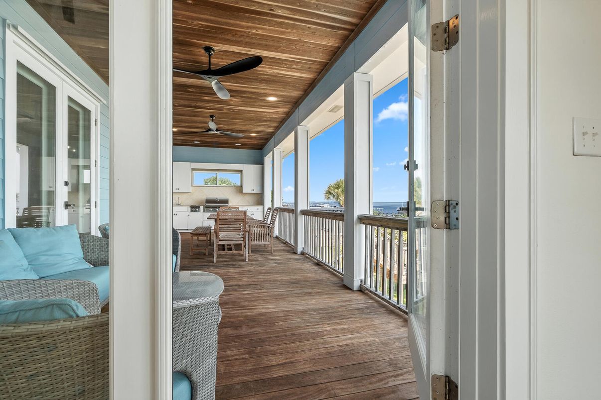 Bedroom, Dining room, Interior, Recessed Lighting, Water, Wooden Ceilings, Wood Texture Flooring