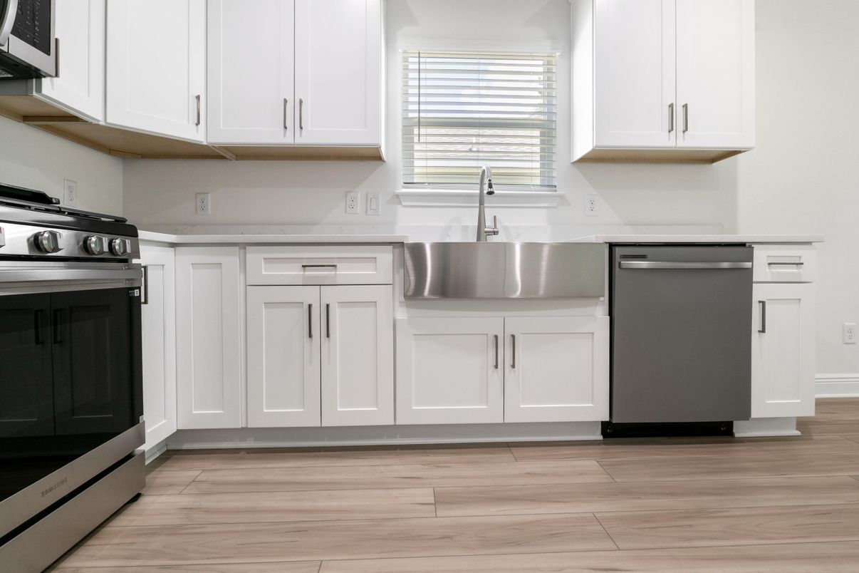 Interior, Kitchen, Stainless Steel Appliances, Wood Texture Flooring