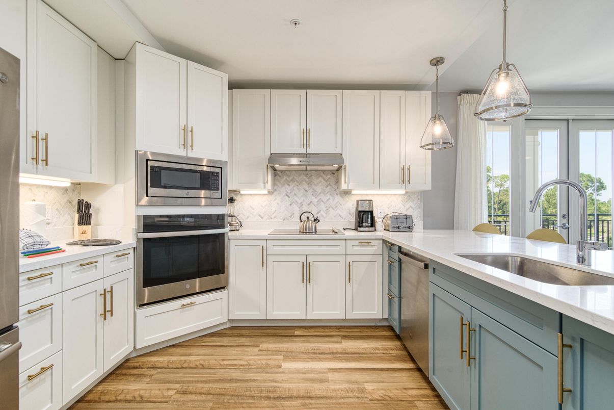 Interior, Kitchen, Pendant Lights, Stainless Steel Appliances, Wood Texture Flooring