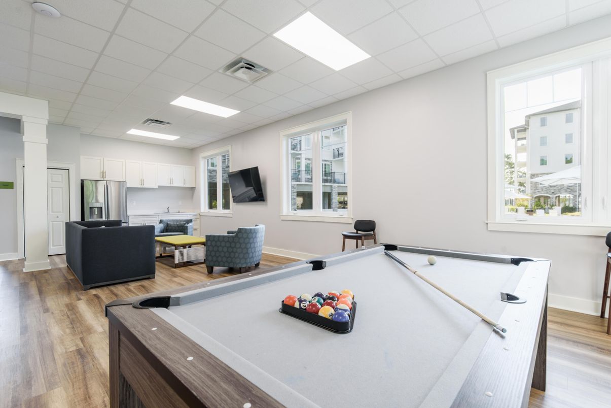 Billiard Table, Game Room, Interior, Kitchen, Recessed Lighting, Wood Texture Flooring