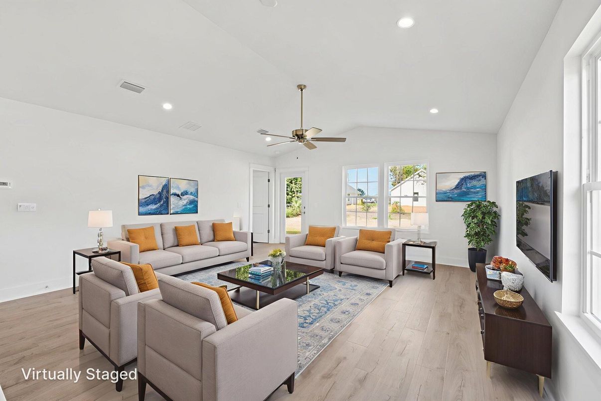 Interior, Living room, Recessed Lighting, Wood Texture Flooring
