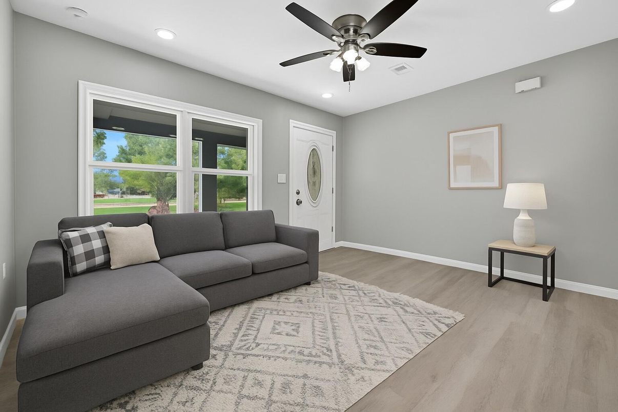 Interior, Living room, Recessed Lighting, Wood Texture Flooring