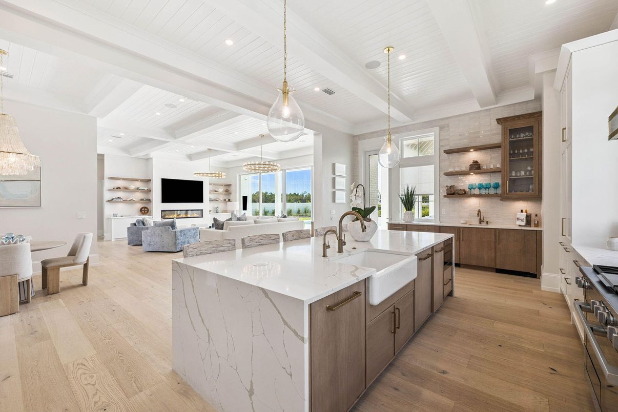 Interior, Kitchen, Living room, Pendant Lights, Recessed Lighting, Stainless Steel Appliances, Wood Texture Flooring