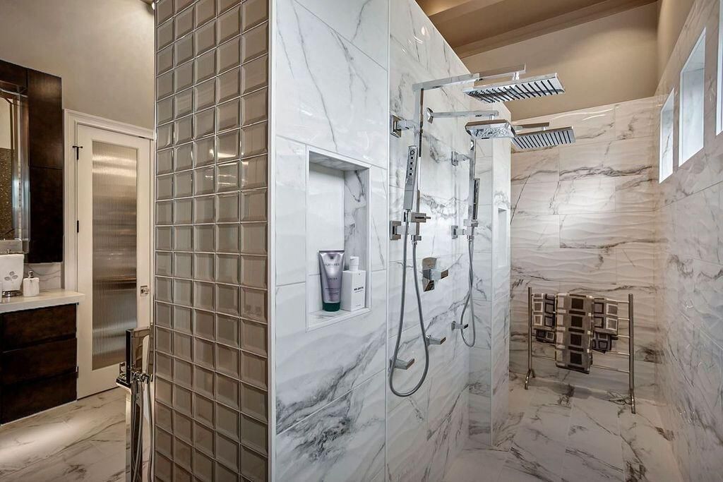 Bathroom, Glass Shower, Interior, Marble, Marble Walls