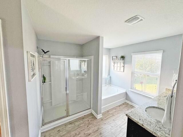 Bathroom, Glass Shower, Interior, Wood Texture Flooring