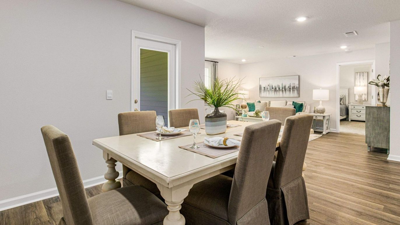 Dining room, Interior, Recessed Lighting, Wood Texture Flooring
