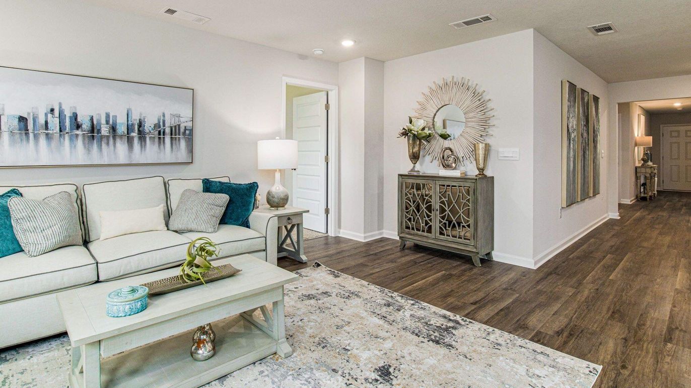 Interior, Living room, Recessed Lighting, Wood Texture Flooring