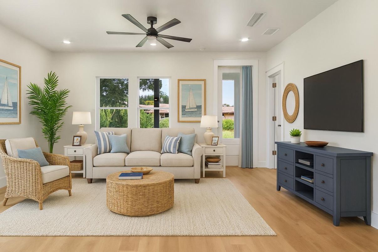 Interior, Living room, Recessed Lighting, Wood Texture Flooring