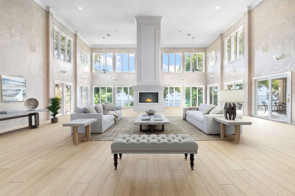 Fireplace, Interior, Living room, Pendant Lights, Recessed Lighting, Wood Texture Flooring