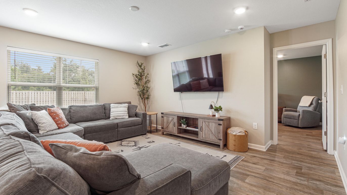 Interior, Living room, Recessed Lighting, Wood Texture Flooring