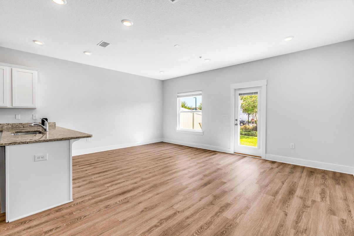 Empty room, Interior, Recessed Lighting, Wood Texture Flooring