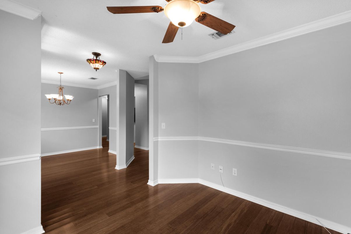 Chandelier, Empty room, Interior, Wood Texture Flooring