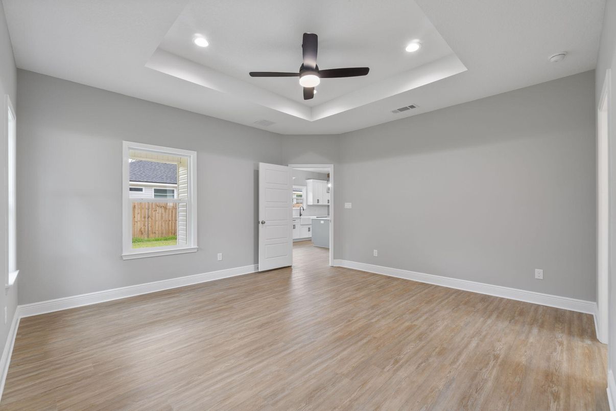 Empty room, Interior, Recessed Lighting, Wood Texture Flooring