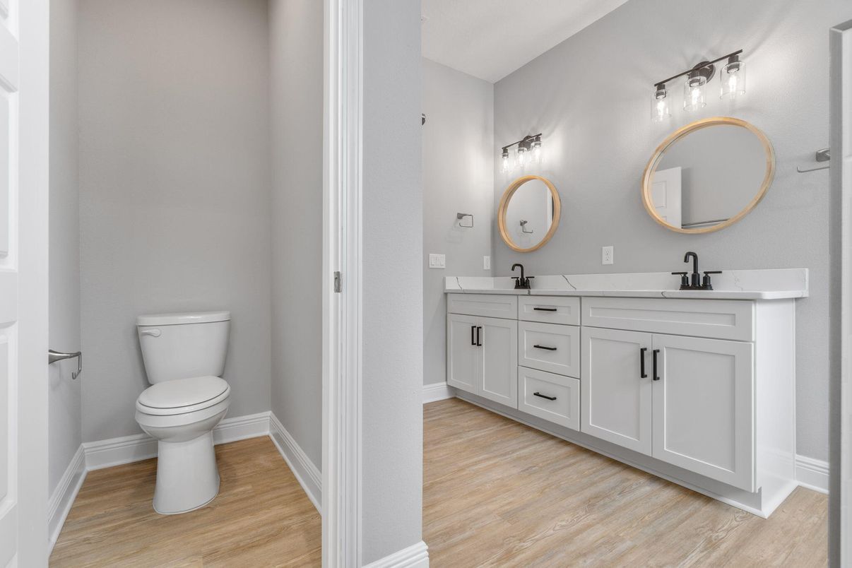 Bathroom, Dual Sink Vanities, Interior, Wood Texture Flooring