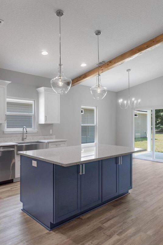 Interior, Kitchen, Pendant Lights, Recessed Lighting, Wood Texture Flooring