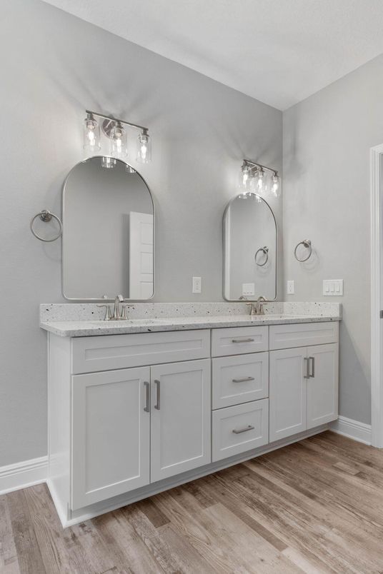 Bathroom, Dual Sink Vanities, Interior, Wood Texture Flooring