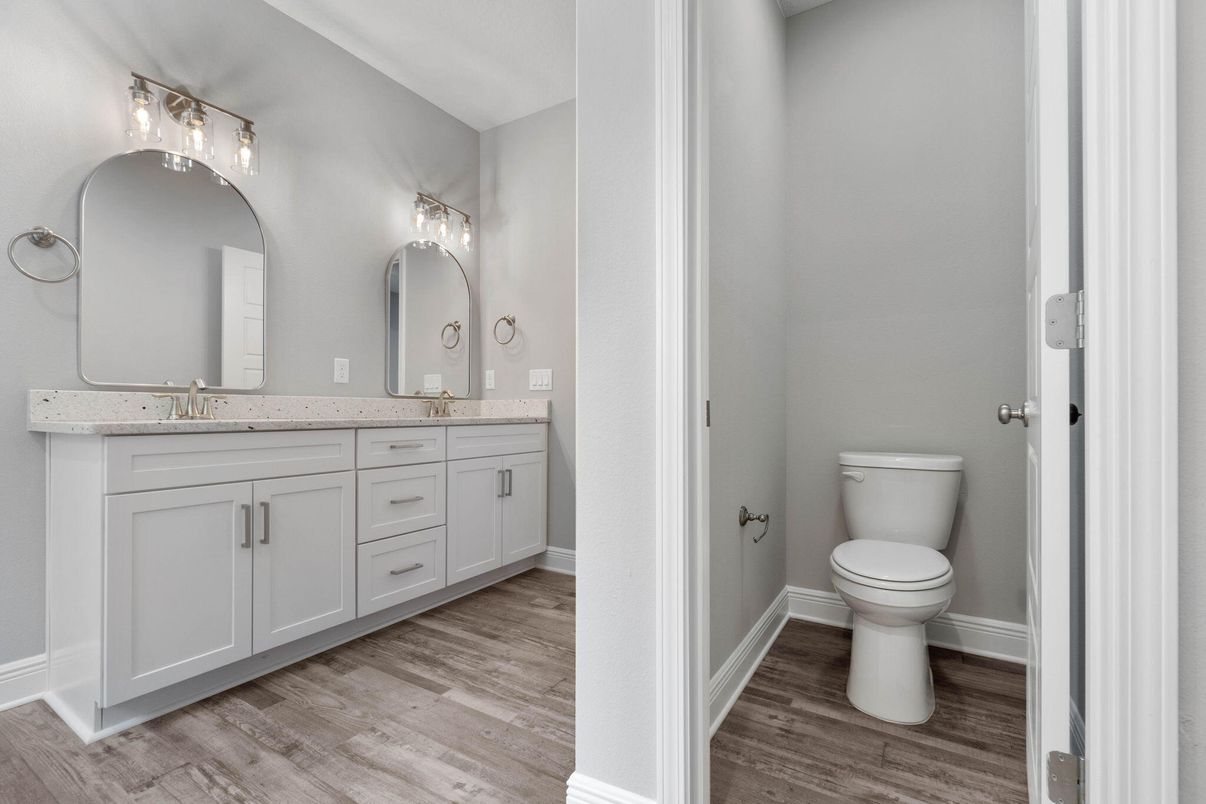 Bathroom, Dual Sink Vanities, Interior, Wood Texture Flooring