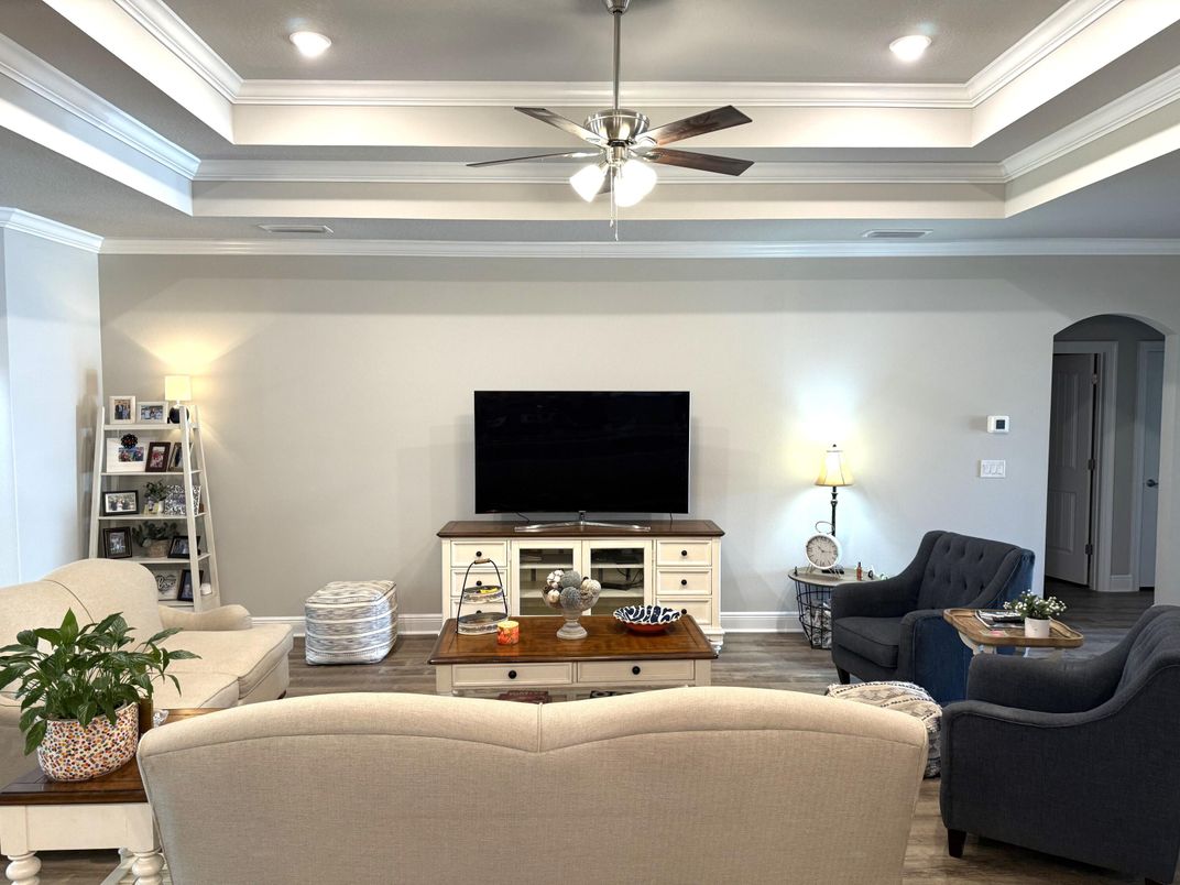 Interior, Living room, Recessed Lighting, Wood Texture Flooring