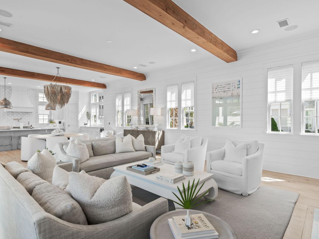 Interior, Kitchen, Living room, Pendant Lights, Recessed Lighting, Wooden Beams, Wood Texture Flooring