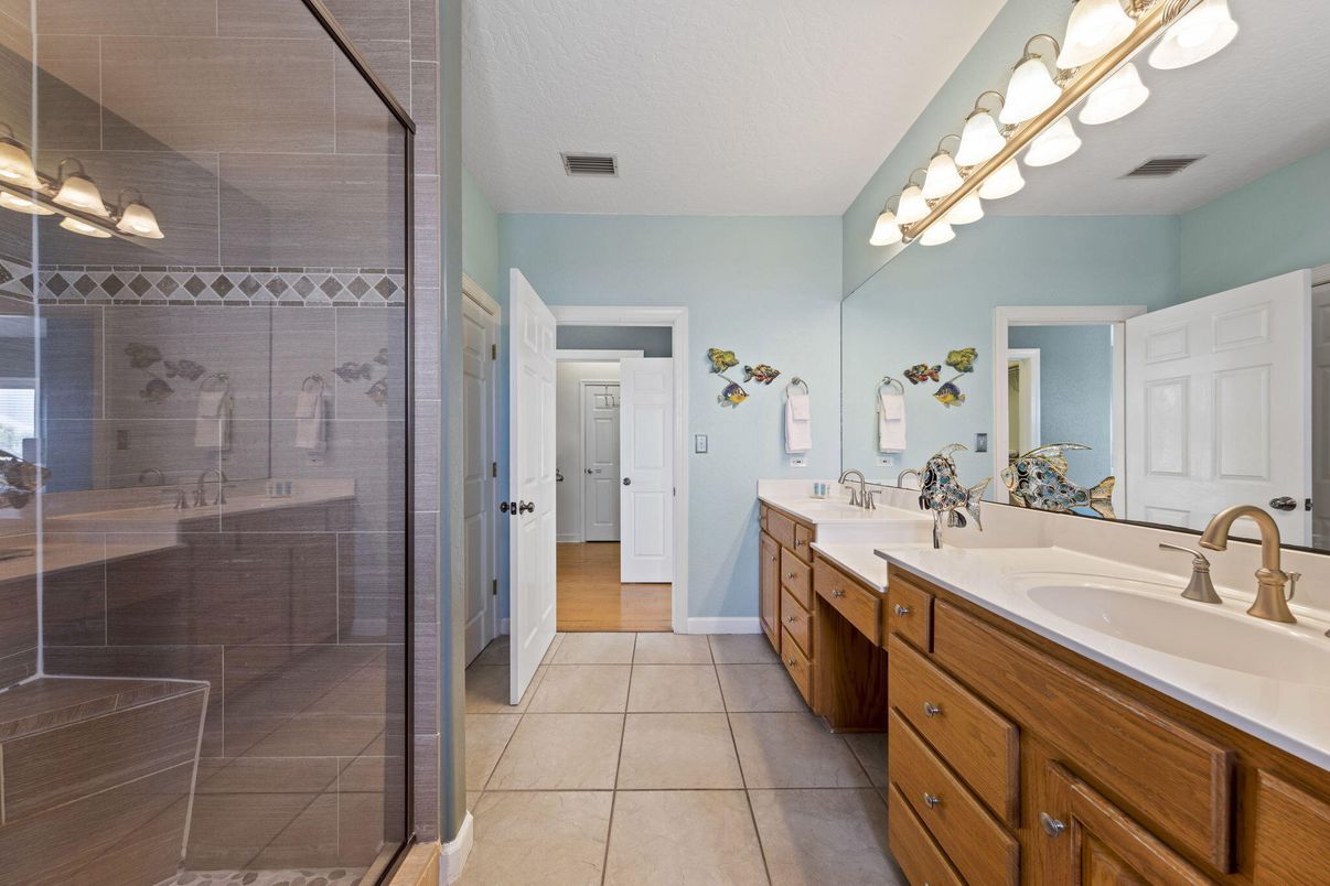 Bathroom, Dual Sink Vanities, Glass Shower, Interior