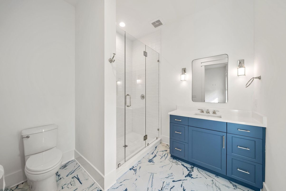 Bathroom, Glass Shower, Interior, Marble, Recessed Lighting
