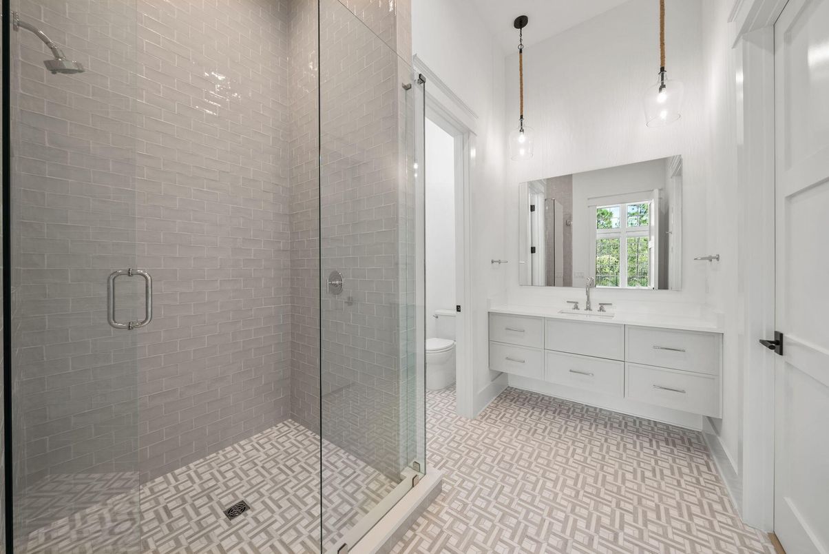 Bathroom, Glass Shower, Interior, Pendant Lights
