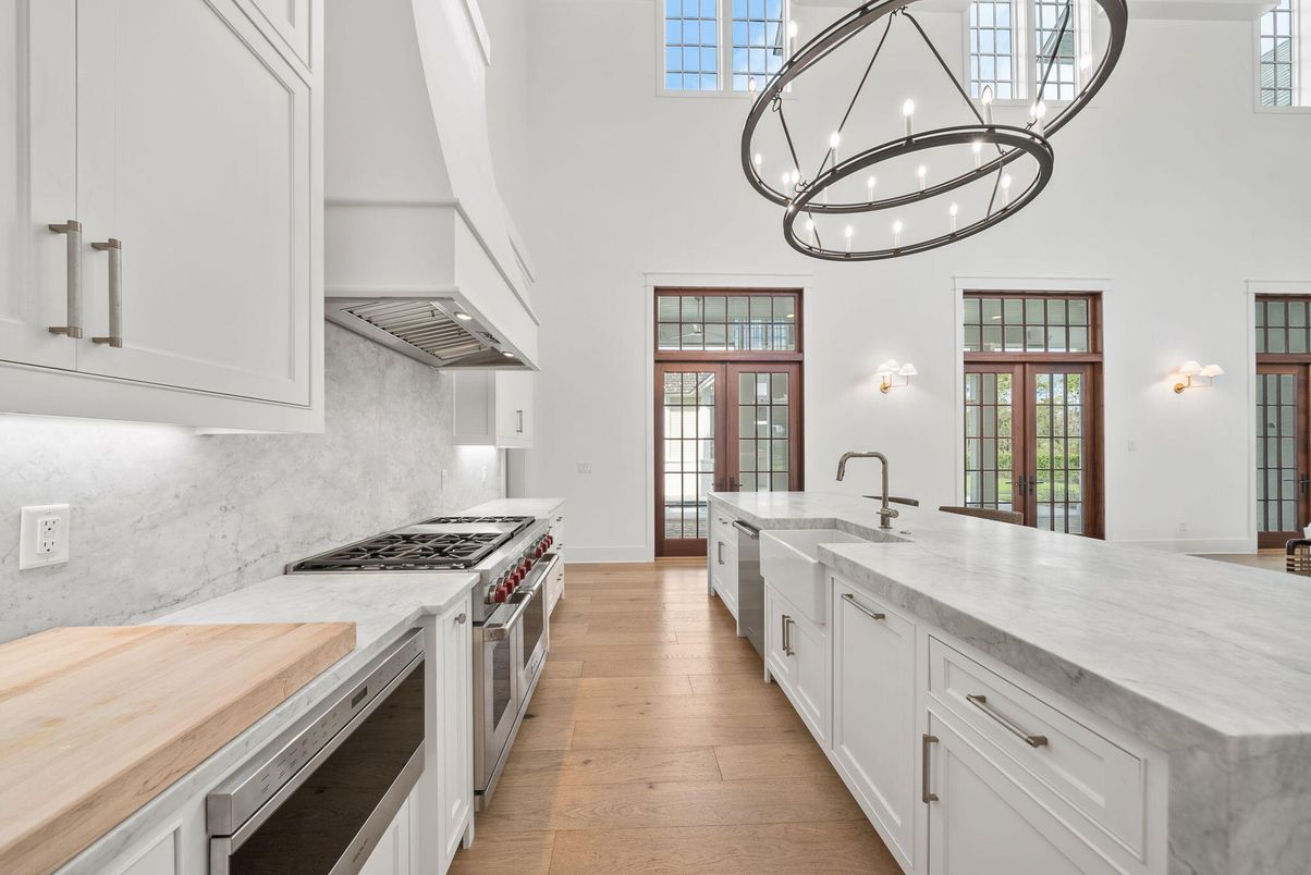 Interior, Kitchen, Pendant Lights, Stainless Steel Appliances, Wood Texture Flooring